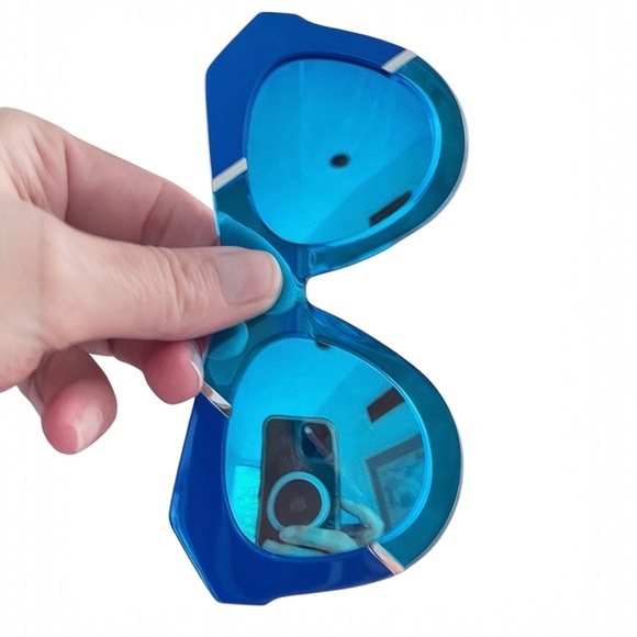 *NWT* Karen Walker Oversize Mirrored Sunglasses - Bright Blue Acetate + Case etc - Picture 7 of 10